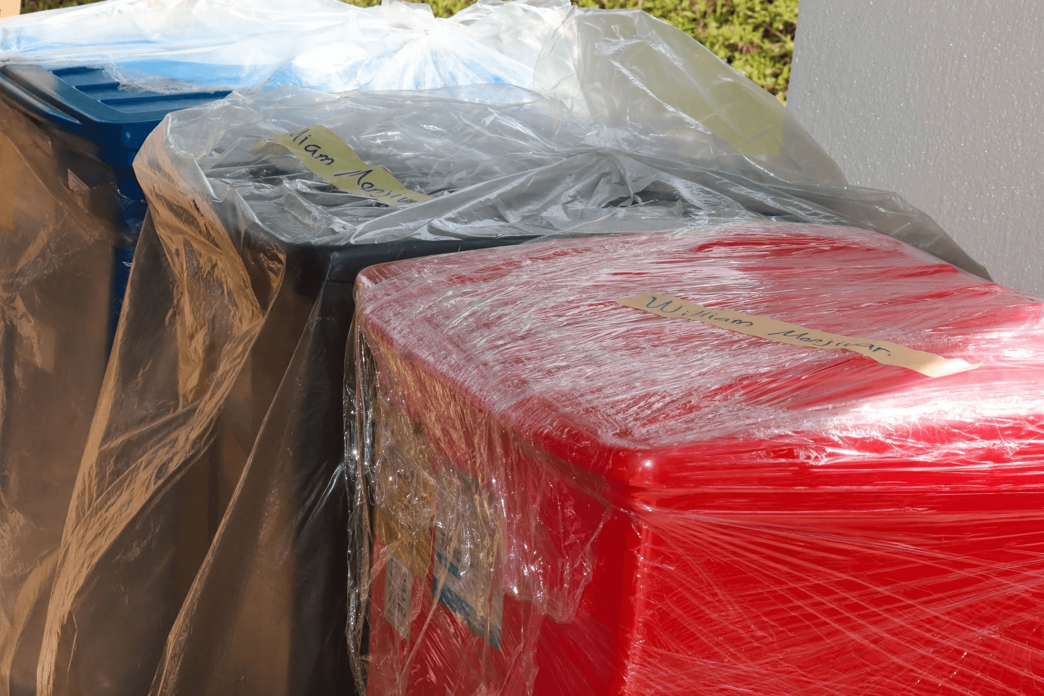 Wrapped equipment containers prepared for delivery