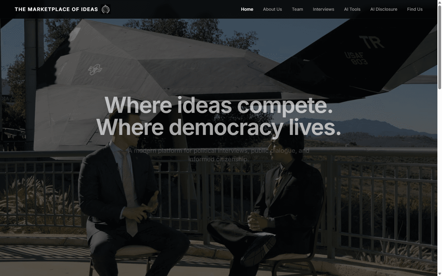 Public MK Ideas website homepage with the headline Where ideas compete, where democracy lives