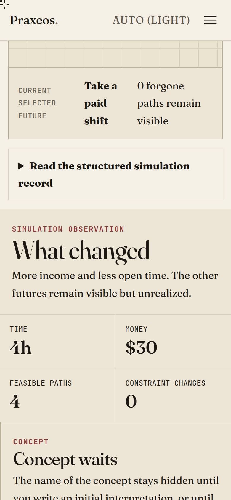 Choice Machine observation after the paid shift: more income and less open time, with the concept still unnamed